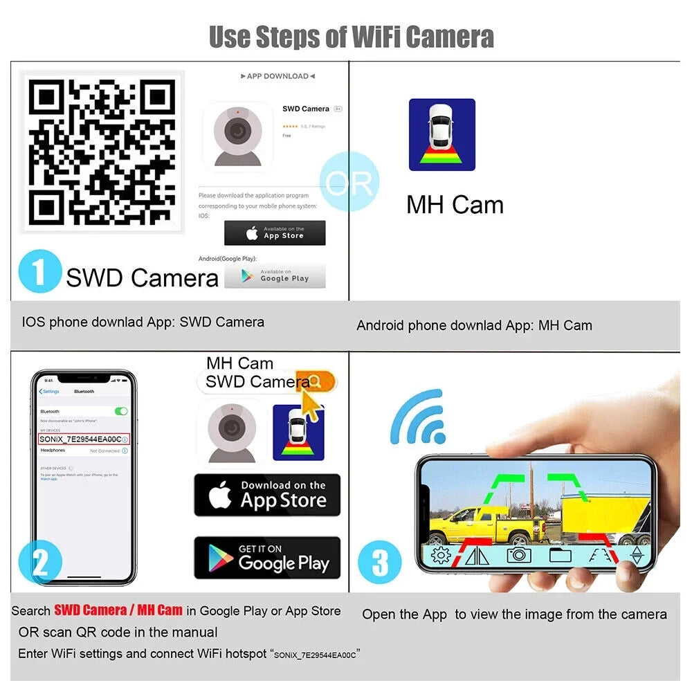 Camera, JahyShow View, Reliable Wireless WiFi 9600mAh Backup Front/Rear Battery Magnetic for
