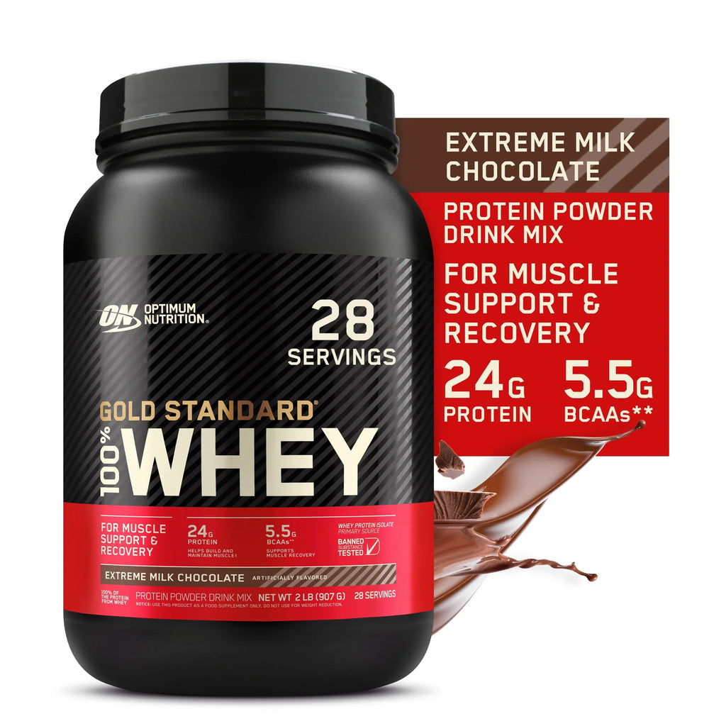 28 100% Chocolate, Protein, Gold lb, Optimum Servings Protein Nutrition, 2 Milk Powder, Extreme Whey 24g Standard