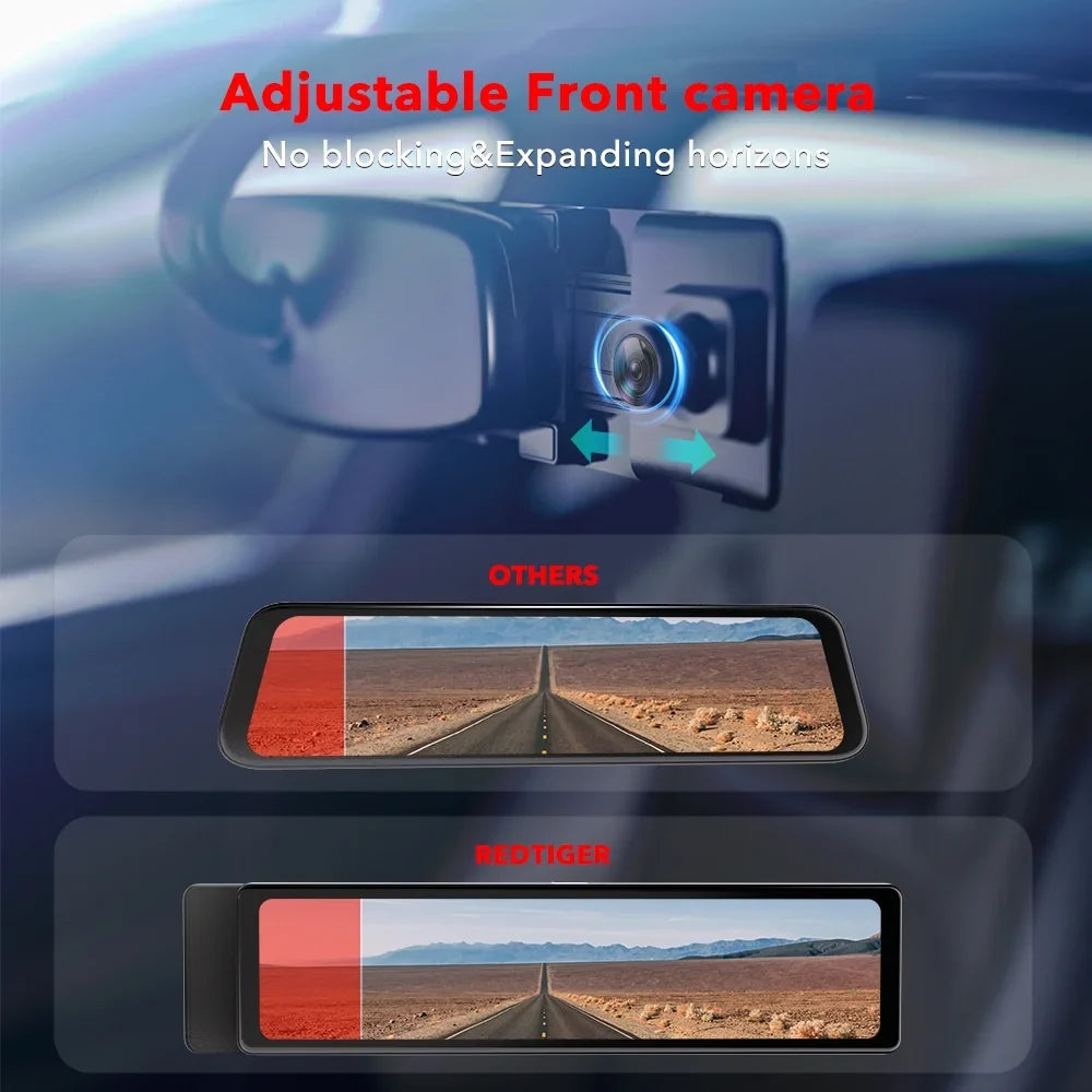 Card Camera for 32GB 2.5K GPS 4K Camera Rearview Dash , Mirror Front Full View Screen Cars, and Touch with 11" Rear Cam, Dash Dash Vision REDTIGER UHD Mirror Night Rear Free
