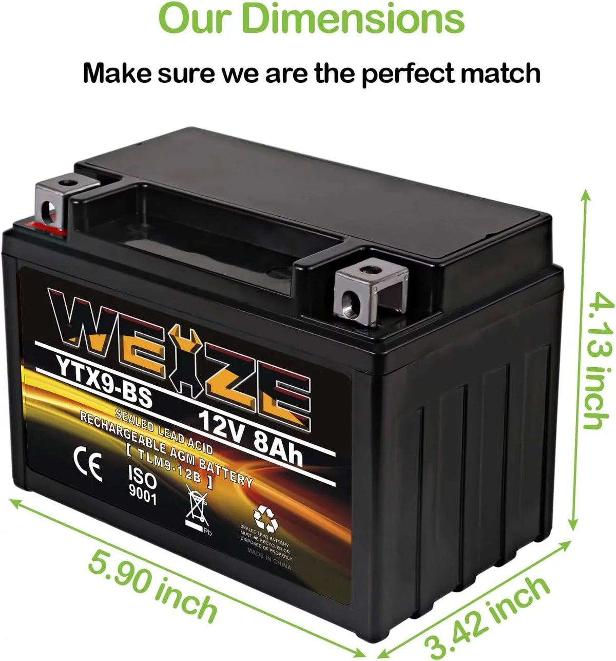 High Motorcycle YTX9-BS Sealed AGM Battery Free ATV Maintenance Performance