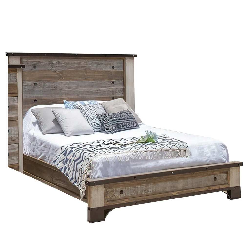 Wood Round Bed, Multicolor Brown Fena Benjara King Nailheads, dimension Black Distressed