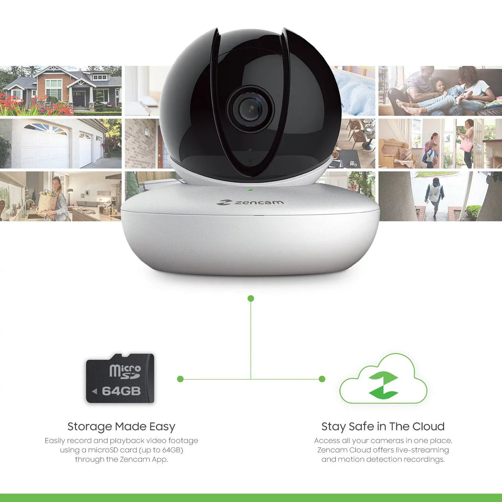 Zencam (4PACK-M1W) Security Dome White Talk Indoor Camera, Surveillance WiFi Zoom Baby Wireless IP 720P Cloud Two-Way Cam, System for Nanny 4-Pack Tilt with Pet, Camera, Home Pan Monitor Home,