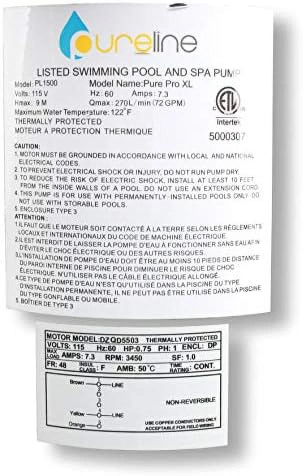 XL Speed Pure Pump, 0.75 Ground Single Pro Above Pool ,