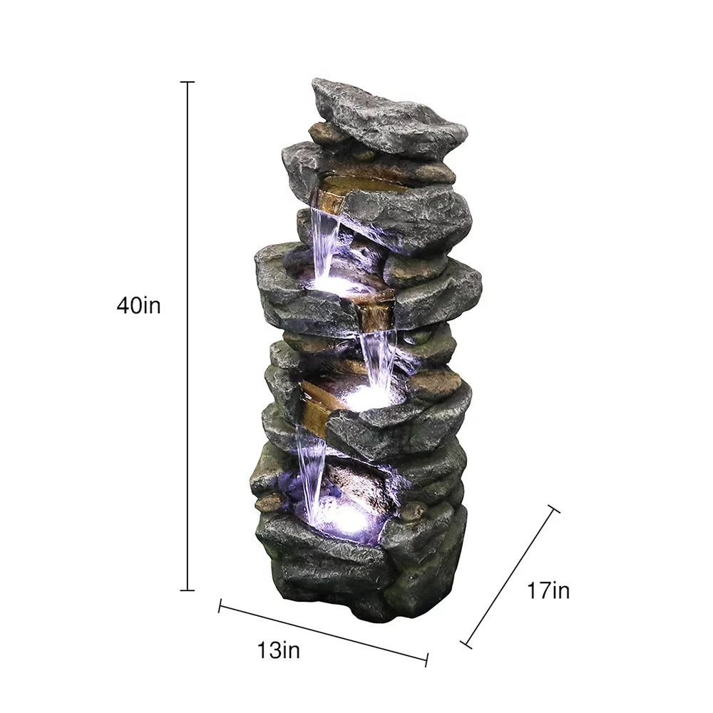 Kmowoo Fountain 40inches Lights Stacked Rock LED liquid Simulated High with