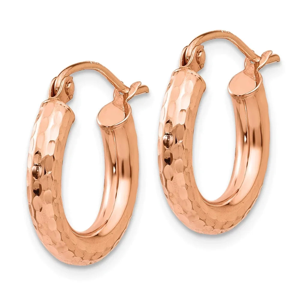 Polished Hoop Earrings; Real Tube Gold for Small Lightweight Rose 14kt for Teens; Adults Diamond-cut Men and Women and