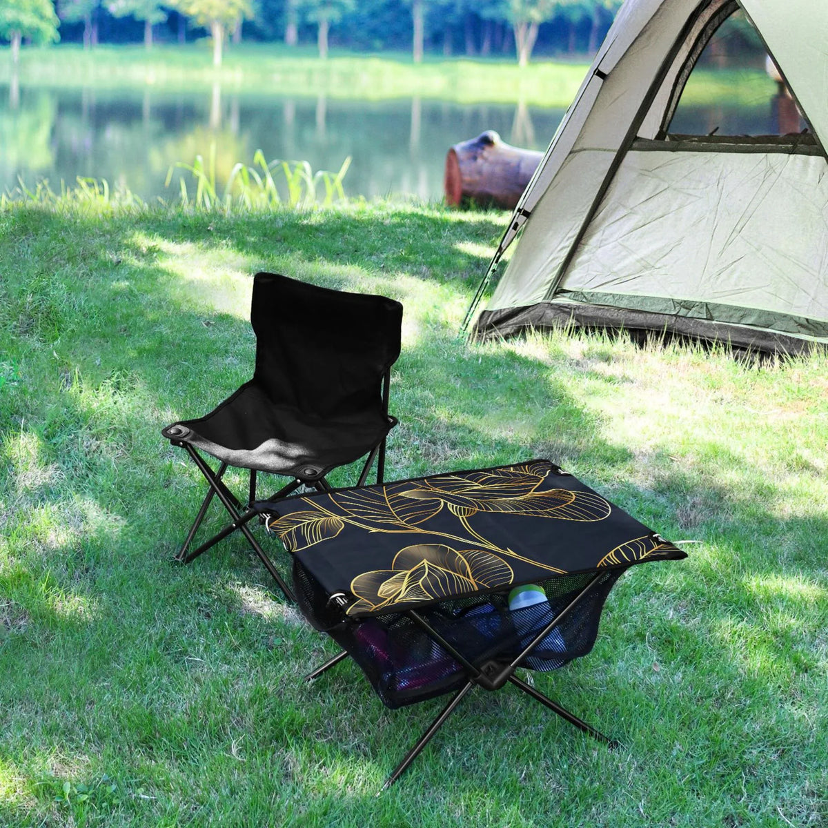Flower with Portable Fishing Table Bag for Compact Folding Golden Rose Beach Table Travel exterior Picnic BBQ Luxury Storage Camping Table