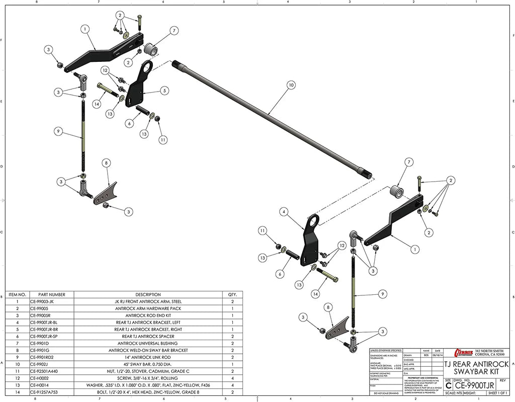 Currie For Sway Kit Enterprises Antirock Rear CE-9900TJR TJ/LJ Bar