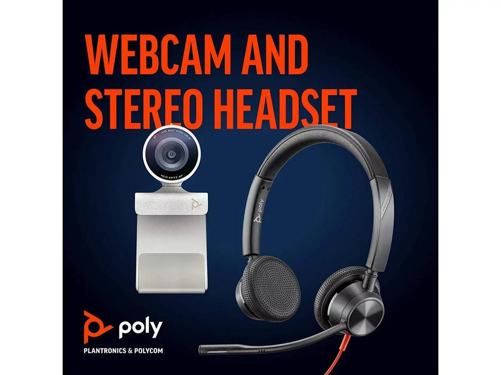 Headset Conferencing & Wired Polycom) Video - Audio Certified P5 Teams 3325 Camera - with - Studio USB-A Poly HD Kit Zoom (Plantronics & Stereo Headset + Webcam Blackwire Professional for 1080p