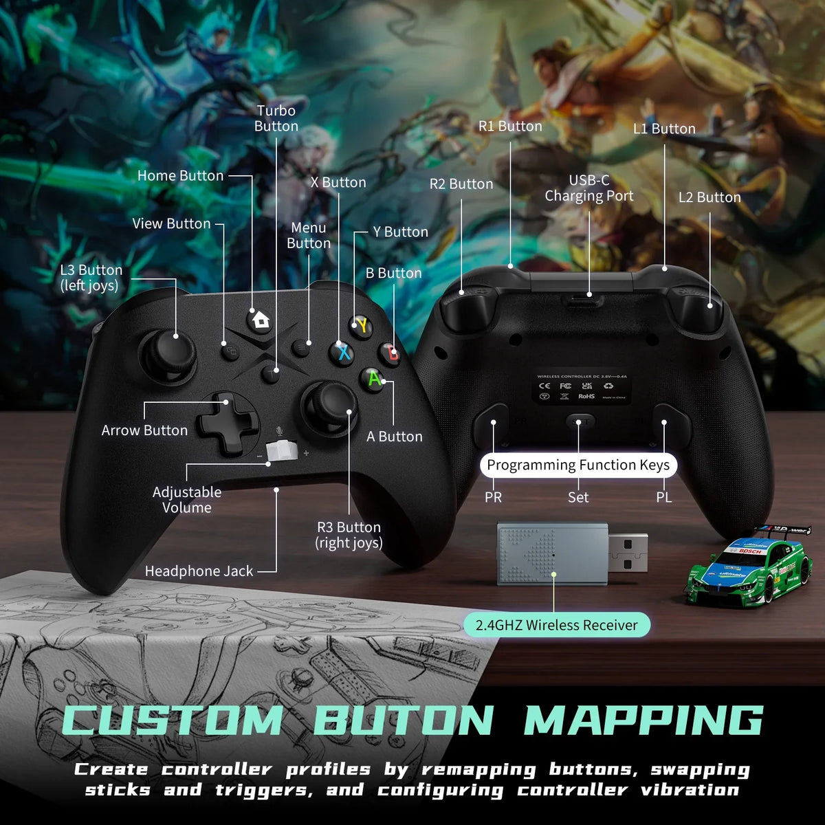Xbox Controller Controller Video Jack Xbox XBOX)Game Connection/3.5mm Series Dual one, Consoles, for (Watch Xbox One Wireless, to X/S Headphone S/X, Update Xbox Bonacell with Vibration/Stable