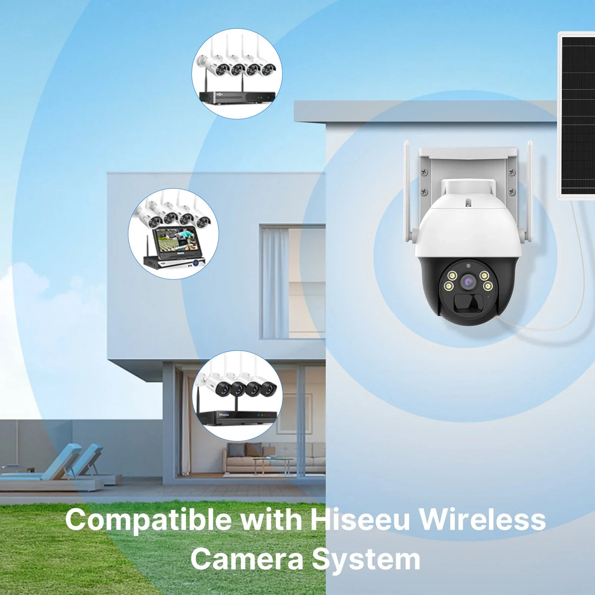 Solar Rechargeable Detection Card Battery Security Night View AI Vision,Spotlights,SD Slot,Smart Hiseeu Audio,Color Pan/Tilt,8X Wireless 2K/3MP zoom,2-Way Camera,360 digital