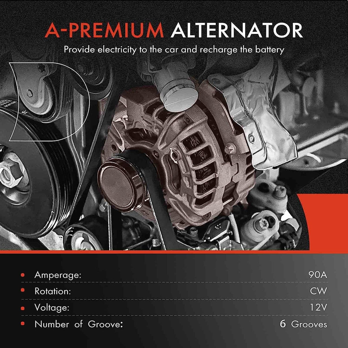 Pulley Compatible 2000-2002 12Volt 1999, 3.5L, Isuzu with Clutch 6-Groove Trooper 90Amp SLX CW V6 Alternator Acura & A-Premium