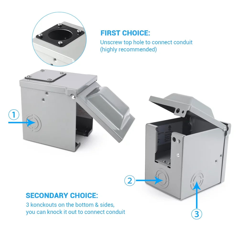 for RV MICTUNING Camper Lockable RV Outlet Amp RV Box Trailer Motorhome Travel Power 14-50R Electrical NEMA Weatherproof exterior 125/250V, Panel Power Receptacle Gray 50 Box Enclosed Plug,