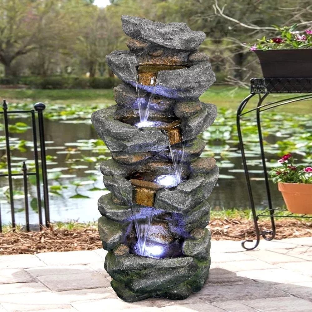 Kmowoo Fountain 40inches Lights Stacked Rock LED liquid Simulated High with