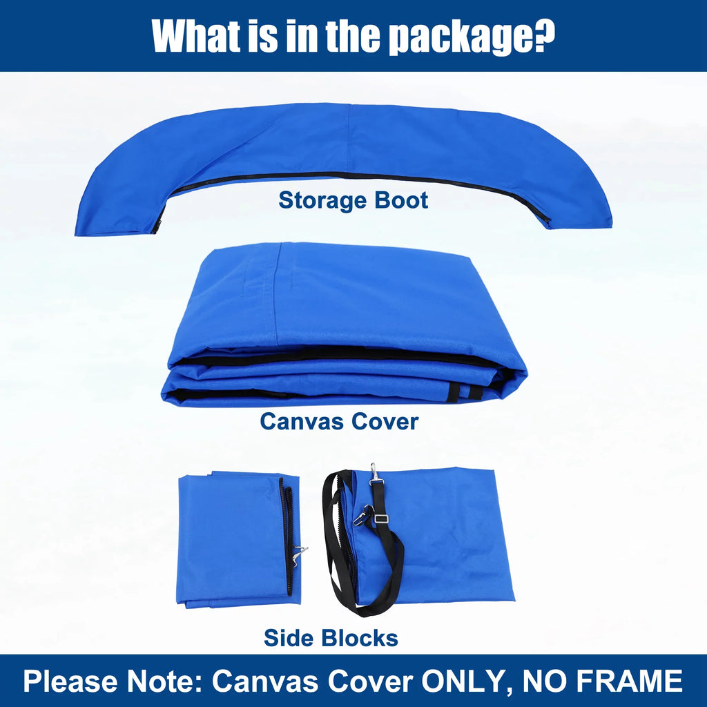 Side Blue Canvas 8'Lx54"Hx67"-72"W With Blocks Top Bargains Detachable Bimini Unique 4Bow