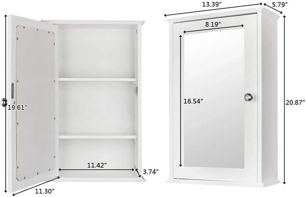 with Shelves BSL Door Cabinet and Storage White Medicine 2 Cabinet Mount Bathroom Wall Mirrored Organizer Adjustable Single