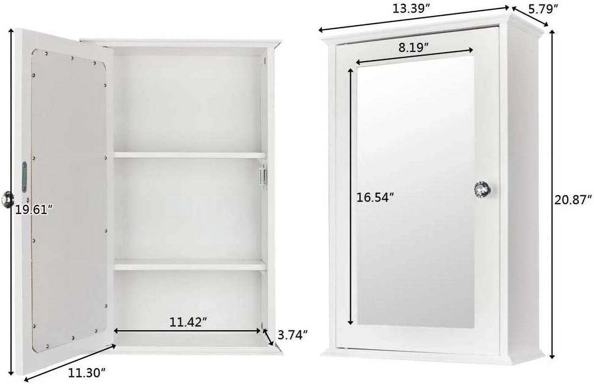 with Shelves BSL Door Cabinet and Storage White Medicine 2 Cabinet Mount Bathroom Wall Mirrored Organizer Adjustable Single