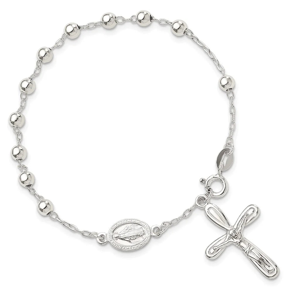 Sterling 925 Auriga Jewelry Fine Beaded Single Silver for 7.5inch Women Bracelet Decade Rosary
