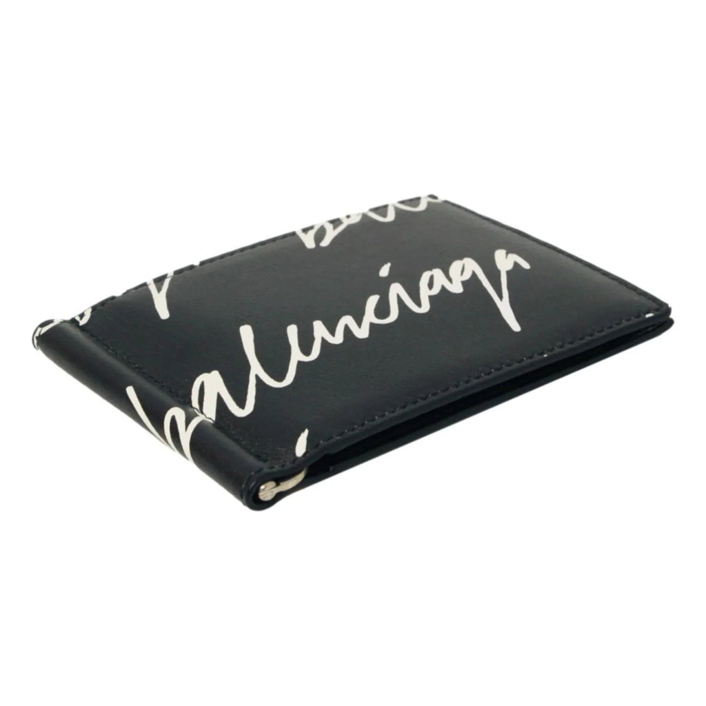 Scribble Wallet Leather Clip Cash 625819 Black Balenciaga Logo Money