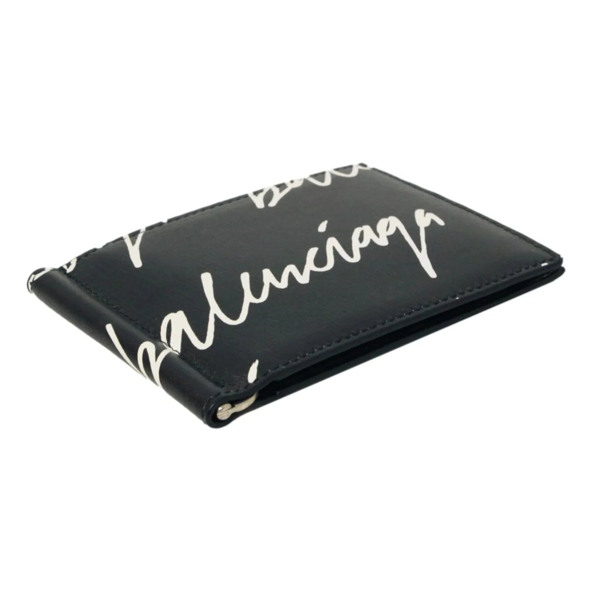Scribble Wallet Leather Clip Cash 625819 Black Balenciaga Logo Money