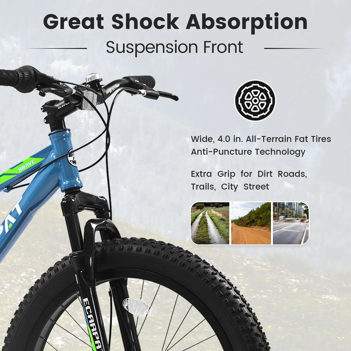 Disc Adjustable Seat, Brake, Bike, Dual Speed Inch Bike, Mountain Fat Trail Suspension, Front Tire 24 7 Mountain Blue Bicycle,