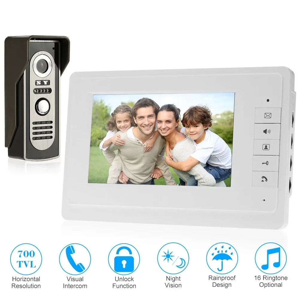 Video OWSOO Rainproof with Phone for Indoor exterior Door Unlock Monitor Wired support Visual Night Doorbell and View 7” System Home Infrared