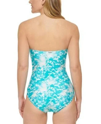 Swimsuit, TROPICAL WATERS V-Notch One-Piece Klein Calvin MULTI 6 Bandeau US