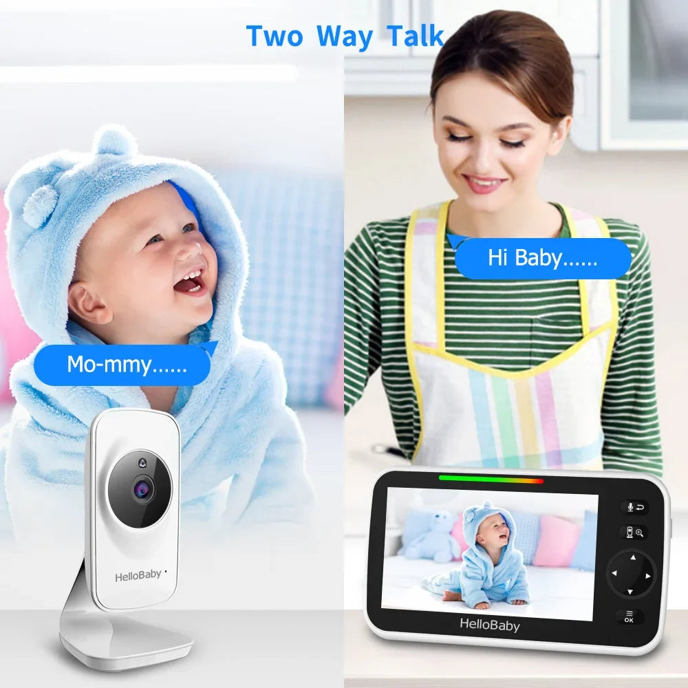 Night and Infrared VOX Lullaby, Two and LCD Camera, Way Audio, Camera Baby Color 5" HelloBaby Video Audio Monitor Monitor Vision, Display, inches Screen, with Temperature Mode 5