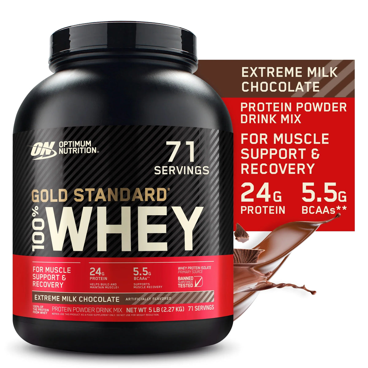Servings Milk Optimum lb, Nutrition, Standard Whey Protein 71 Gold Chocolate, Extreme 100% 5 Powder,