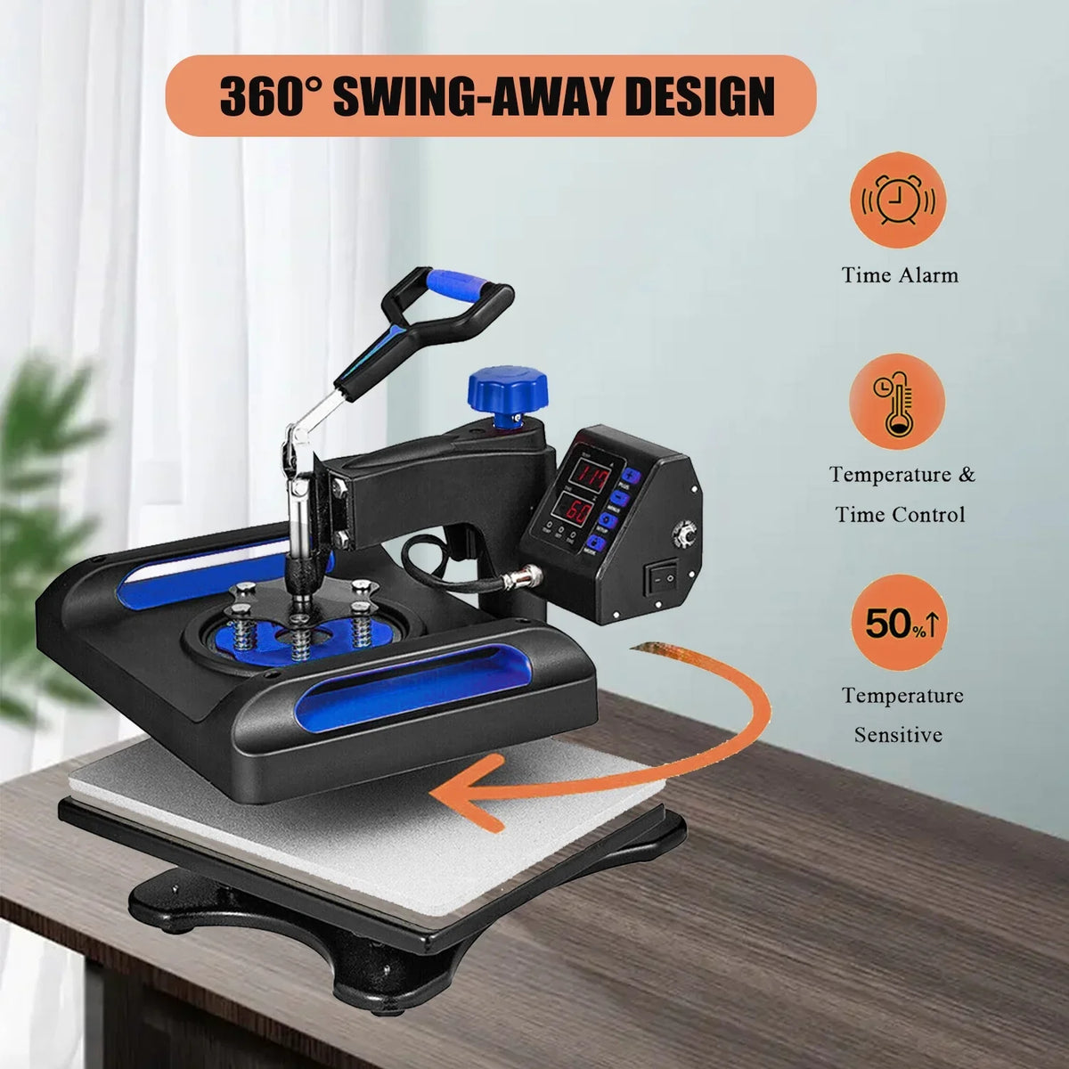 15 x Swing 15 1, Vinyl Printer Away Digital T-Shirts, Press 360 Pillow, Printer, Transfer Banner Printing, Blue Machine Bag, Sublimation Canvas Control LCD Heat for 8 Inches in Precise Transfer