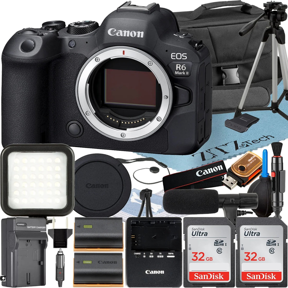 32GB Case Canon SanDisk Pack with R6 + Accessory Card II Bundle Mirrorless EOS + Mark Camera (Body) 2 Memory ZeeTech