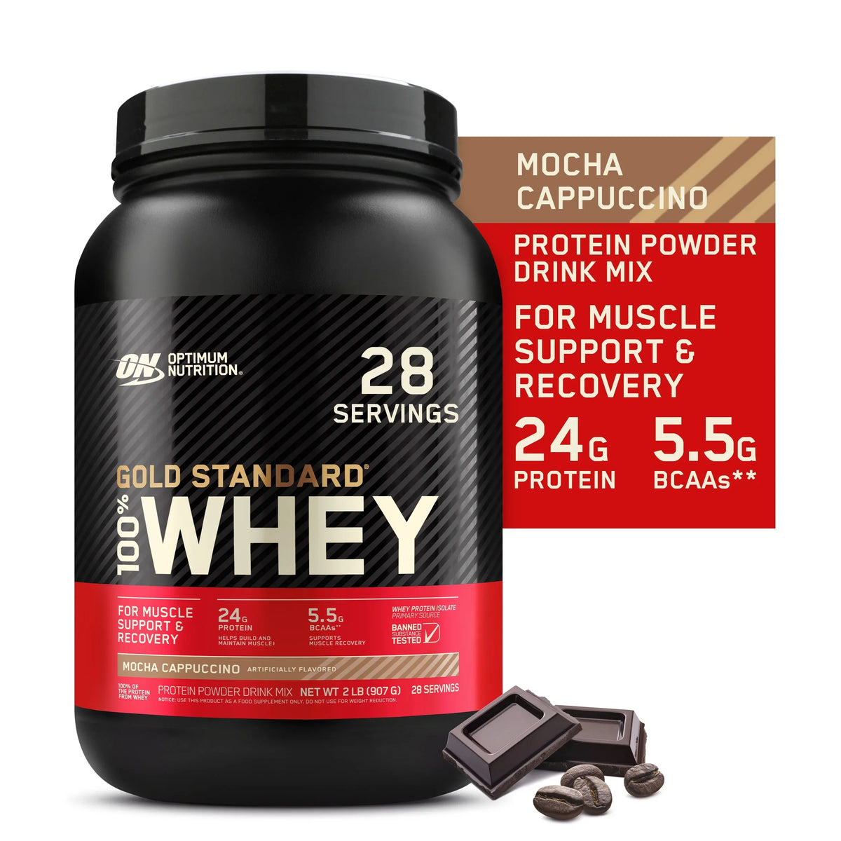 100% Mocha Optimum 2 Standard 28 Servings Gold Nutrition, Whey Protein Cappuccino, Powder, lb,