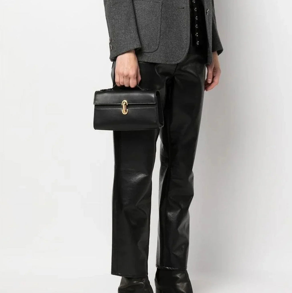 Partner for Women Black Qi Top Handbags in Pochette Leather Handle Bags The Symmetry