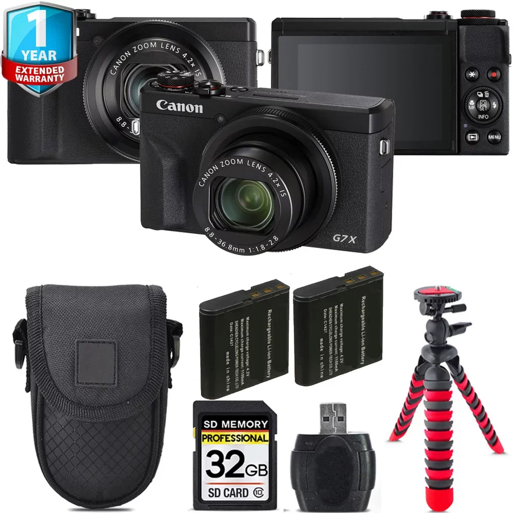 G7 Canon Mark + 1 -32GB Digital Kit Yr + (Black) Case III X Camera PowerShot +Tripod Warranty