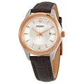 Women's Seiko Steel Watch Brown and Stainless Rose Gold Leather SUR428