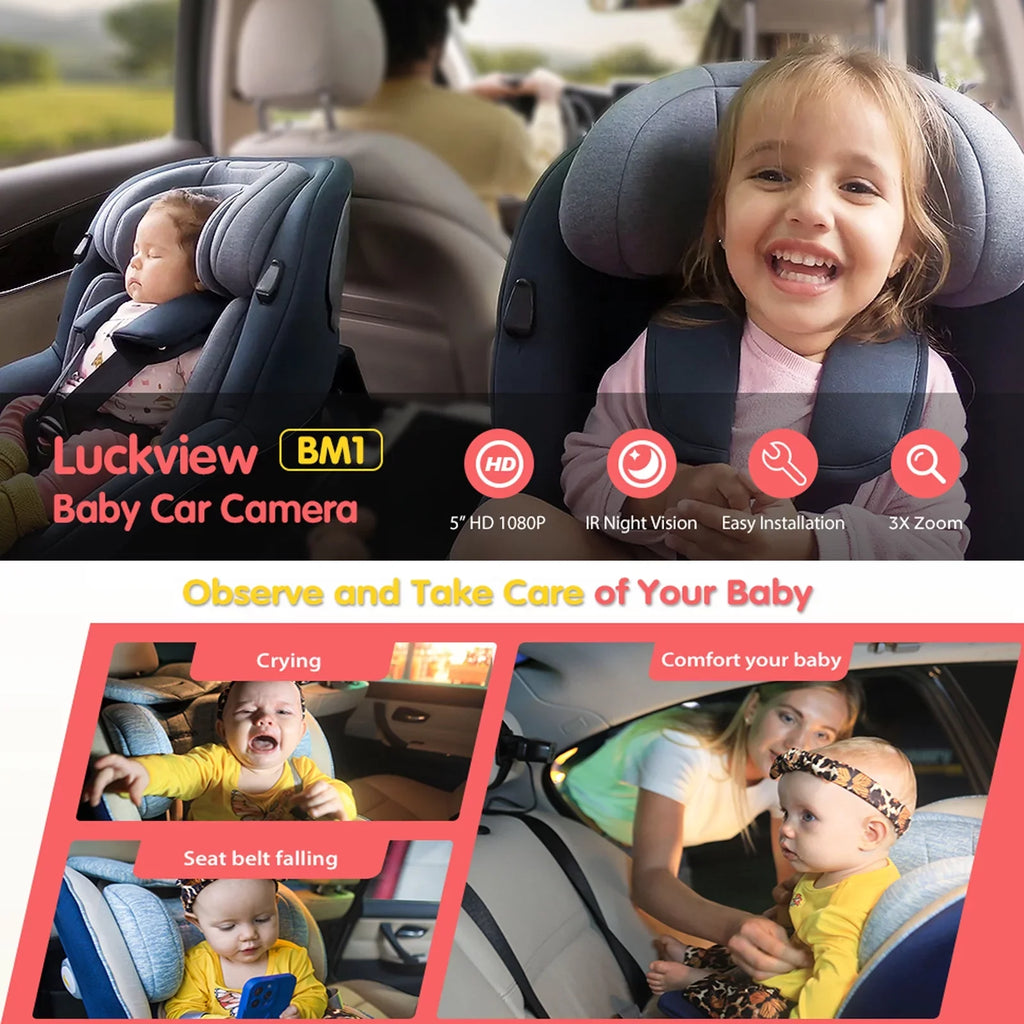 Safety Baby Monitor Night Rear Car Zoom Camera Car Monitor While Baby HD Children Vision, Driving Baby Seat Observing Car Seat Back Camera Facing for 3X Camera Luckview Car Baby