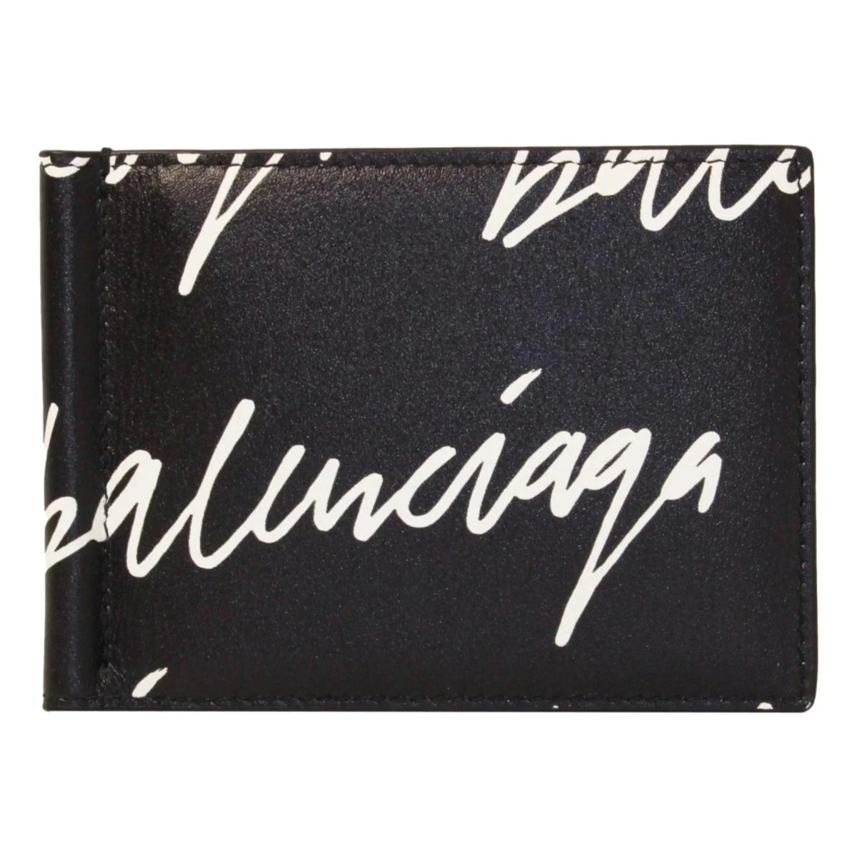 Scribble Wallet Leather Clip Cash 625819 Black Balenciaga Logo Money