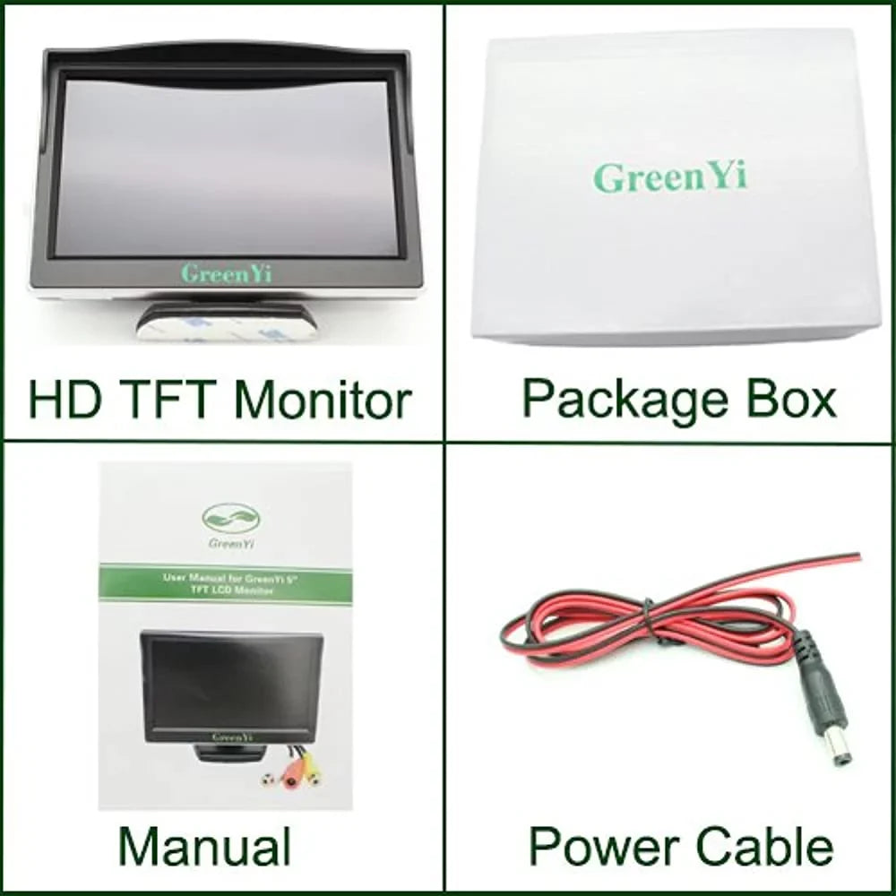 monitor, 5 video tft color 2 car with greenyi for display lcd screen on-dash input video player camera vehicle hd dvd backup