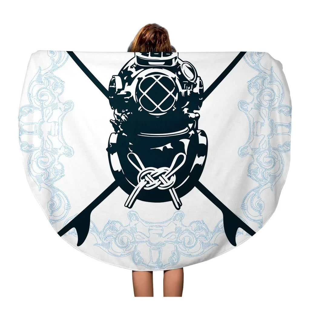 Towels Circular Beach Travel Mat SIDONKU Round 60 Surf Circle Antique Towel Blanket Aqualung Activity Suit Throw Beach Shield Diving inch Surfboard Tapestry Classic
