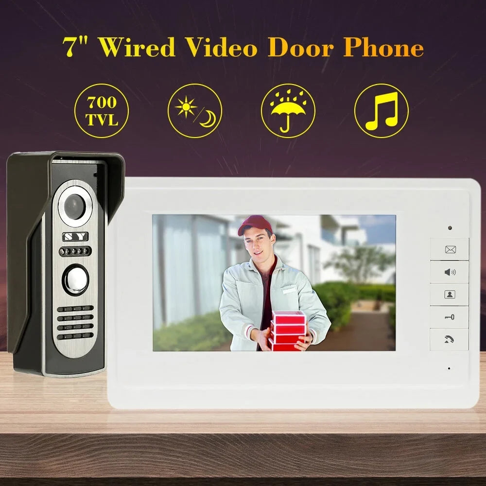 Video OWSOO Rainproof with Phone for Indoor exterior Door Unlock Monitor Wired support Visual Night Doorbell and View 7” System Home Infrared