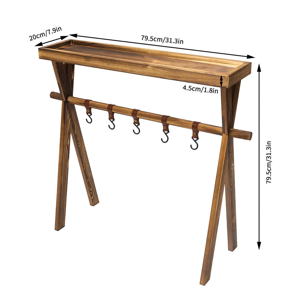 Miumaeov Portable Wooden for Shelf Picnic, Rack Table Grill Rack exterior Storage BBQ Picnic Camping,