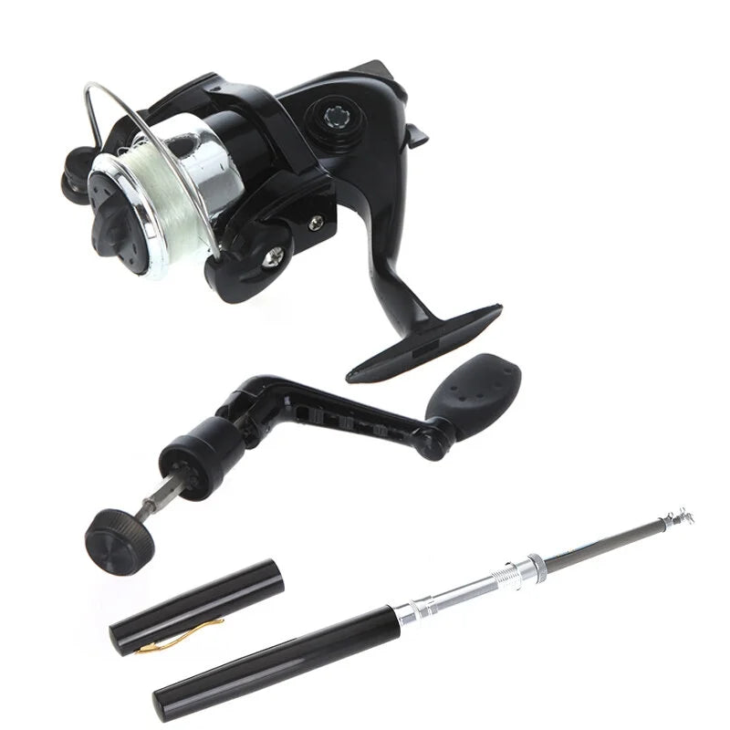 Pen + Reel Aluminum Fishing Pocket Pole Rod Mini