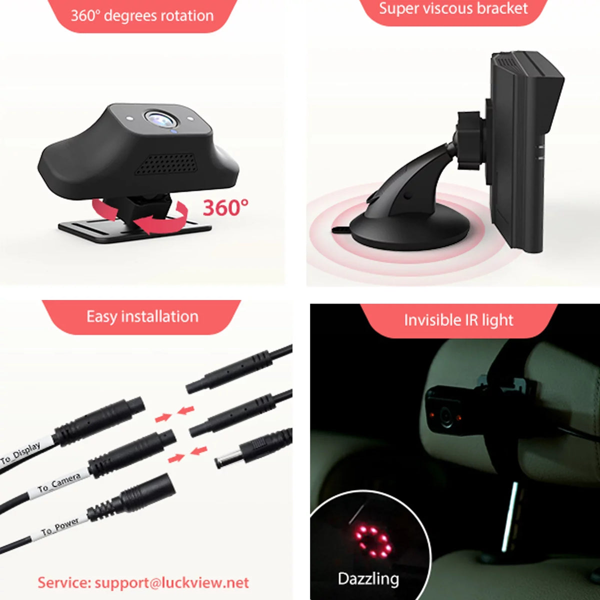 Safety Baby Monitor Night Rear Car Zoom Camera Car Monitor While Baby HD Children Vision, Driving Baby Seat Observing Car Seat Back Camera Facing for 3X Camera Luckview Car Baby
