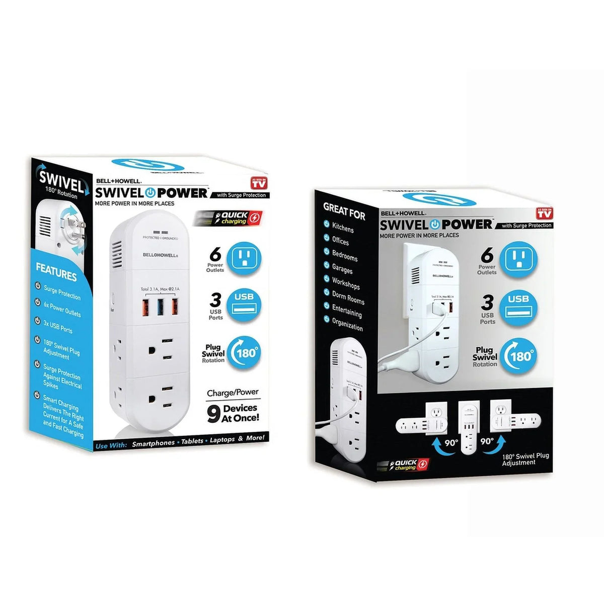 Swivel Power 1 Pc, Plastic 5-15R & Grounding Residential Outlet Multiplier Howell Bell