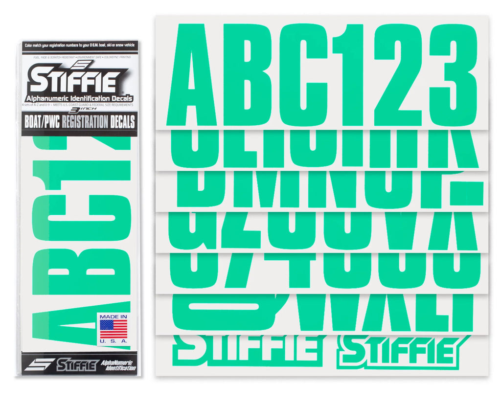 Numbers & Uniline Personal Decals Boats Stickers Custom SeaFoam Watercraft Letters for Green Marine STIFFIE & 3" Registration PWC Identification Kit Alpha-Numeric
