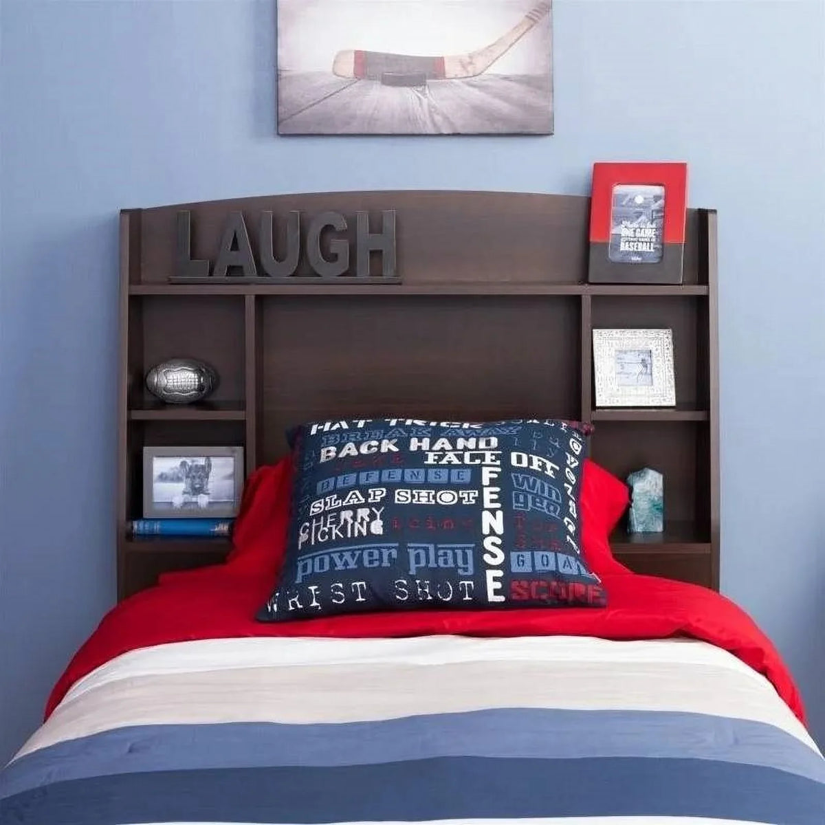 Wood Espresso Finish Storage Bookcase Headboard Twin dimension in