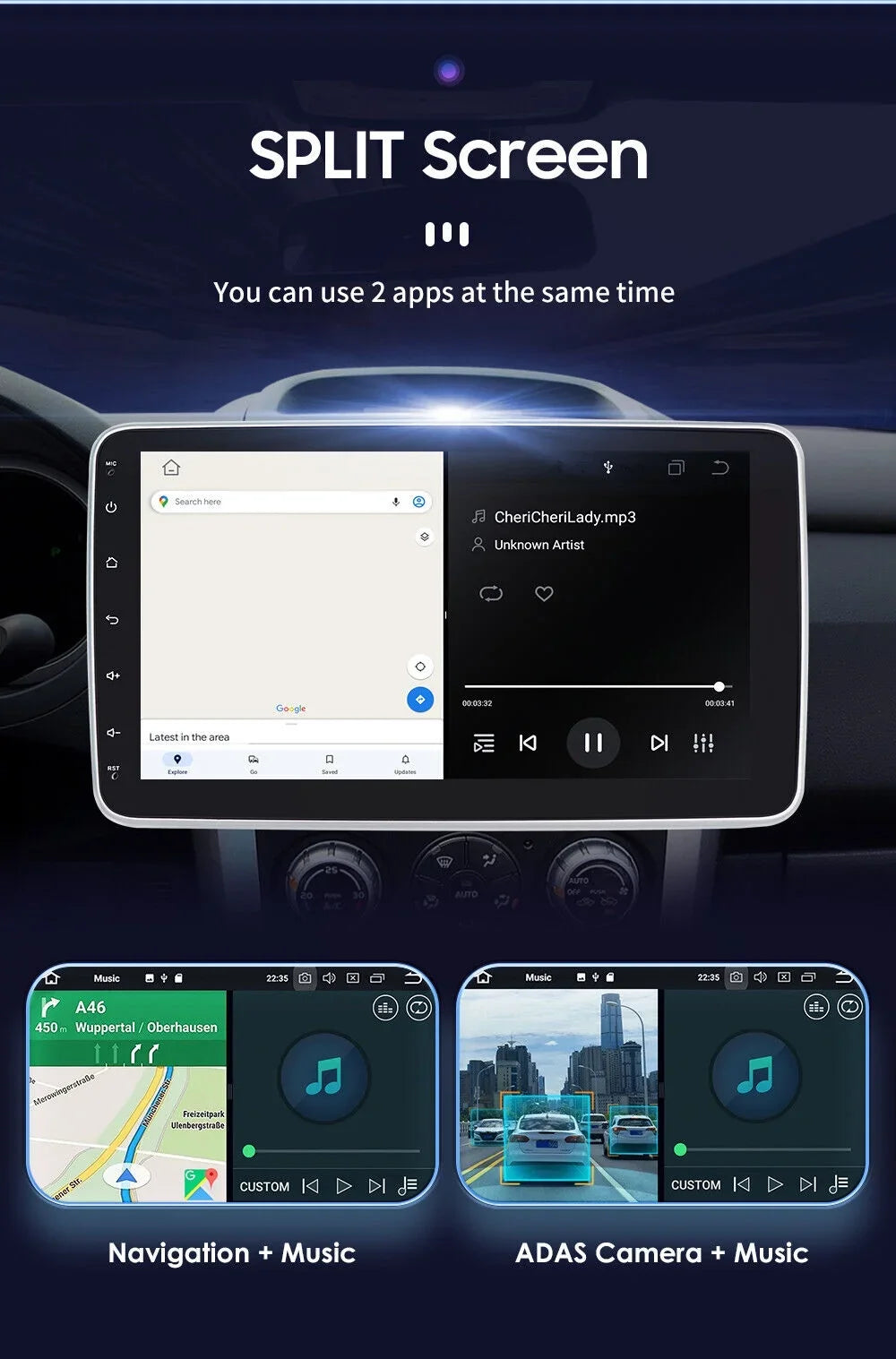2DIN 12 Carplay 10.1" Android Double 4+32GB Car Radio Rotatable GPS Stereo