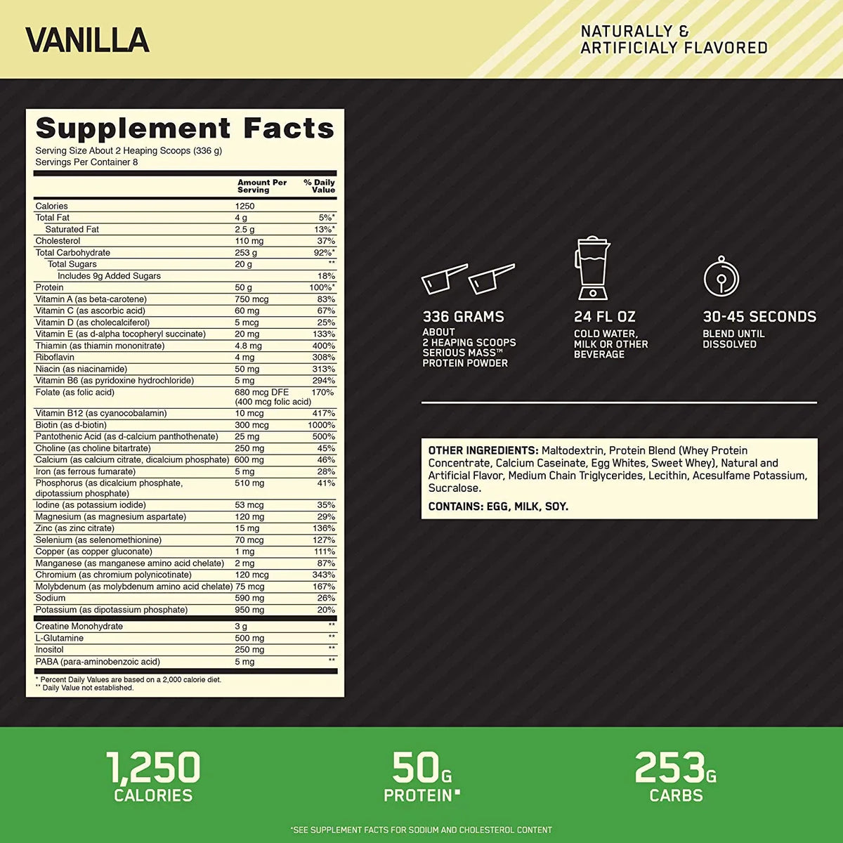 Protein Serious 6.lb Weight Vanilla, Nutrition, Mass, Powder, Optimum Gainer