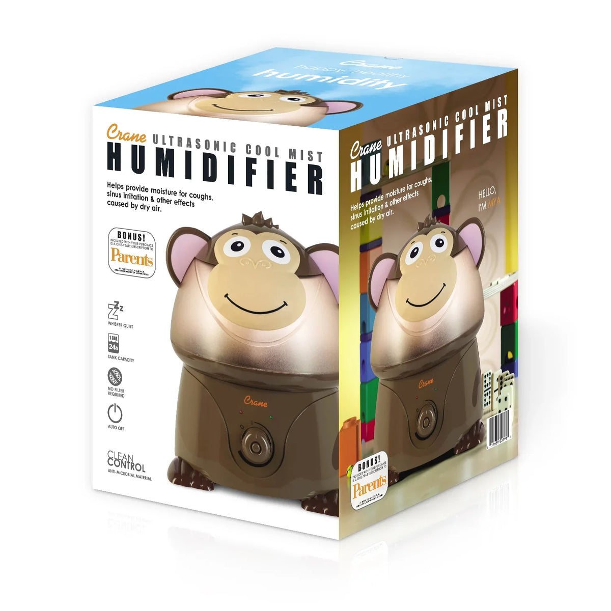 Gallon, 24 Ultrasonic Crane Coverage, Cool Hour Humidifier - Run Monkey 500 for Mist Sq Ft Kids, Adorable Time 1