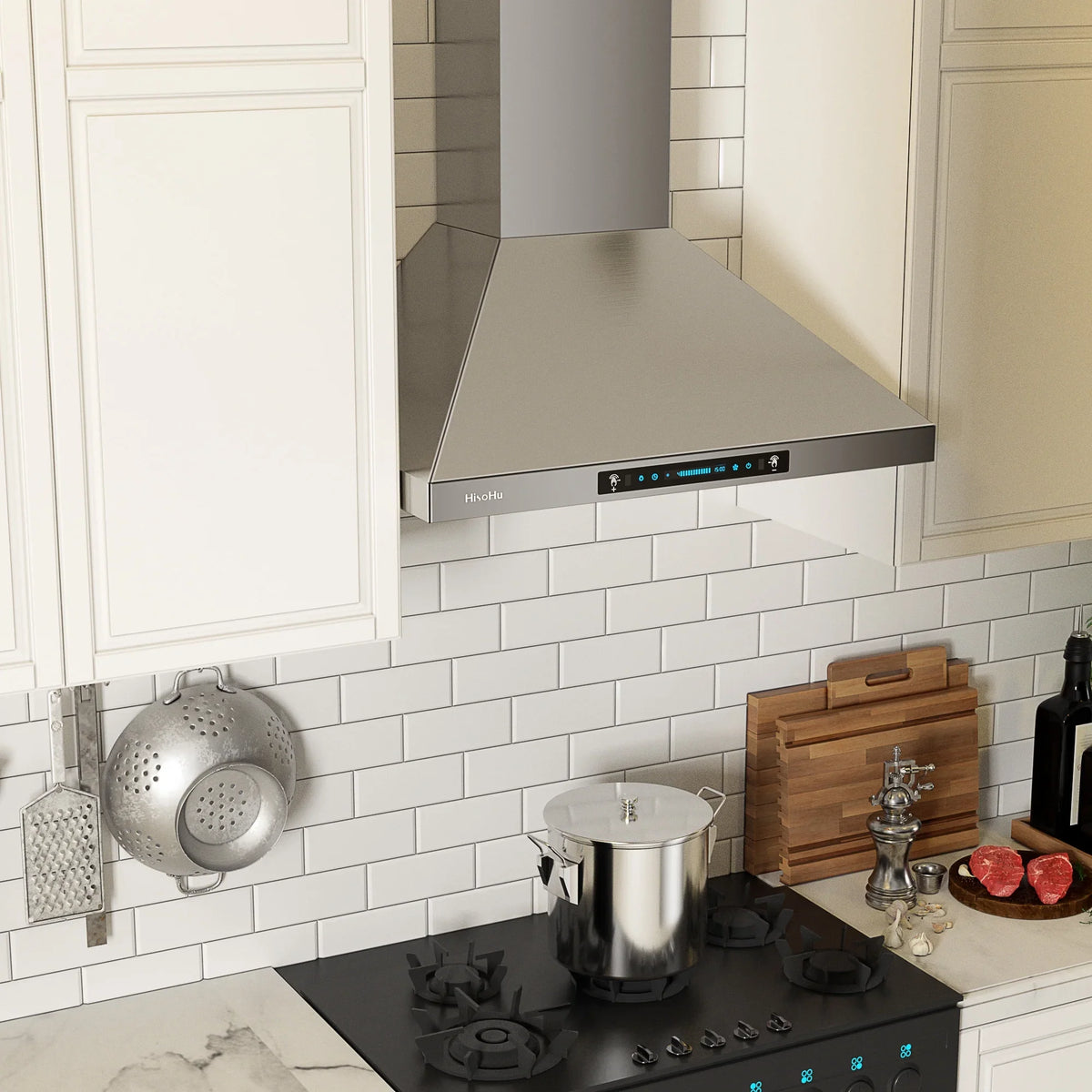 Dimmable Sensing lights(A02-36") Speed Gesture with HisoHu Hood 4 Steel Wall with Inch Mount CFM 36 780 Exhaust Hood Kitchen LED Duct, Hoods Vent Stainless Hood, Range Convertible Ducted/Ductless