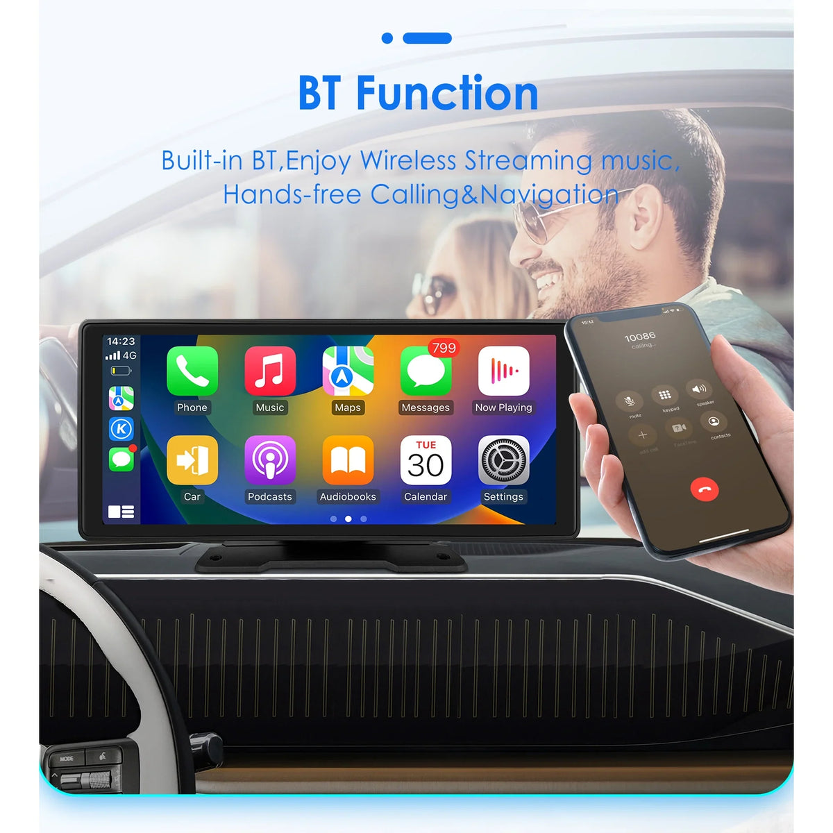 Bluetooth Head Unit Mirror 360° Link Carplay 10.26" Radio Navigation Player Stereo Touchscreen Android Auto FM GPS Car Adjustable